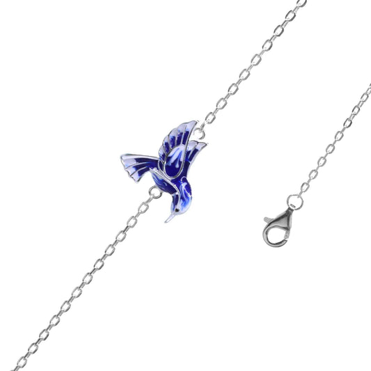 Pulsera de Plata Colibrí Esmaltado Azul
