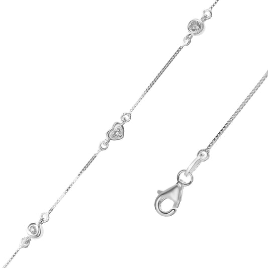 Pulsera de Plata Corazones y Circones con Cadena Veneciana