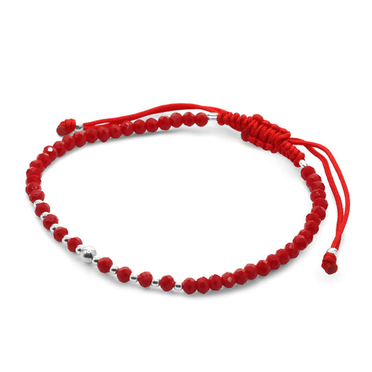 Pulsera de Plata Cristales Rojos Combinados con Esferas Lisas