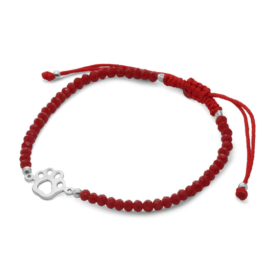 Pulsera de Plata Cristales Rojos con Placa de Huella