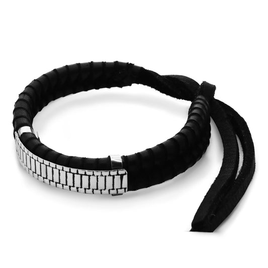 Pulsera de Plata Cuero Trenzado con Placa - Fragmentado