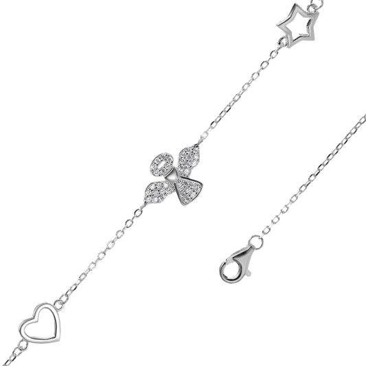 Pulsera de Plata - Ángel de Circones con Corazón y Estrella