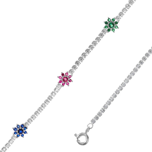 Pulsera de Plata - Circones con Flores de Circones de Colores