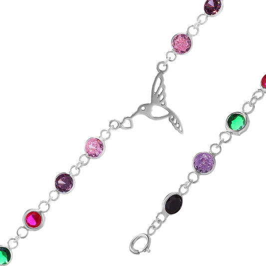 Pulsera de Plata - Colibrí con Botones de Circones de Colores