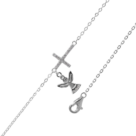 Pulsera de Plata - Cruz con Colgante de Ángel con Circones