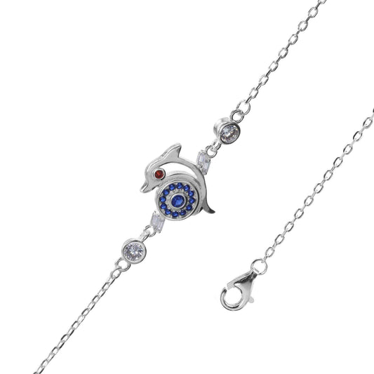 Pulsera de Plata - Delfín con Circones Azules