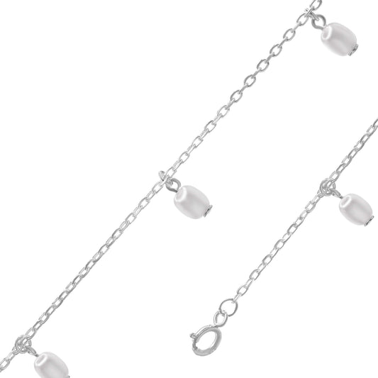Pulsera de Plata - Eslabón con Serie de Perlas Imitación