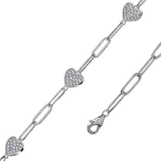 Pulsera de Plata - Eslabón con Triple Corazón de Circones