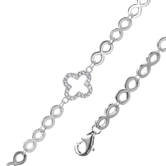 Pulsera de Plata - Eslabón Infinito con Trébol Calado de Circones