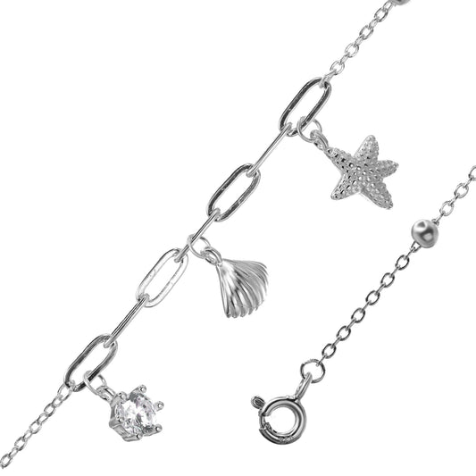 Pulsera de Plata - Eslabón Mixto Marino y Pequeño Circón