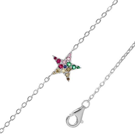 Pulsera de Plata - Estrella con Circones de Colores