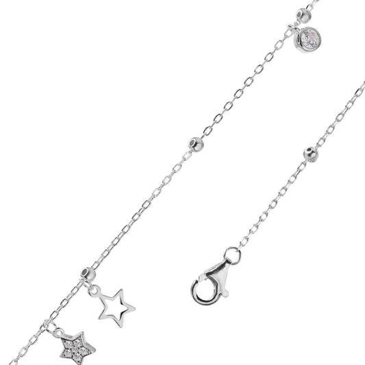 Pulsera de Plata - Estrellas con Circones y Esferas