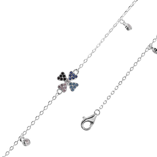 Pulsera de Plata - Flor con Circones de Colores y Pequeños Circones