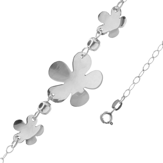 Pulsera de Plata - Flores Lisas con Esferas
