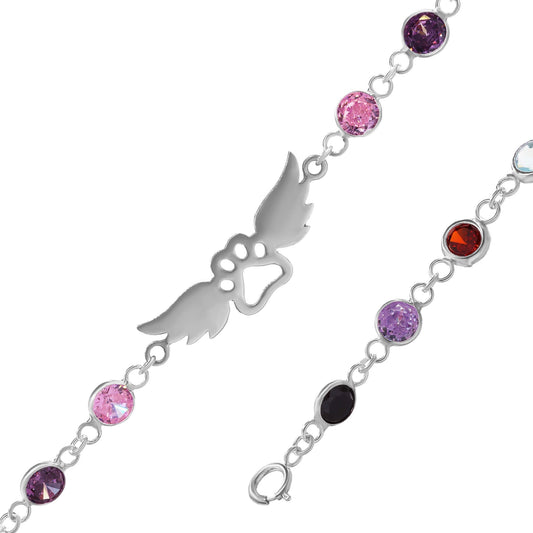 Pulsera de Plata - Huella Alada con Botones de Circones de Colores