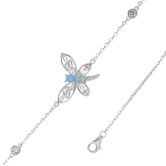 Pulsera de Plata - Libélula con Ópalo y Circones