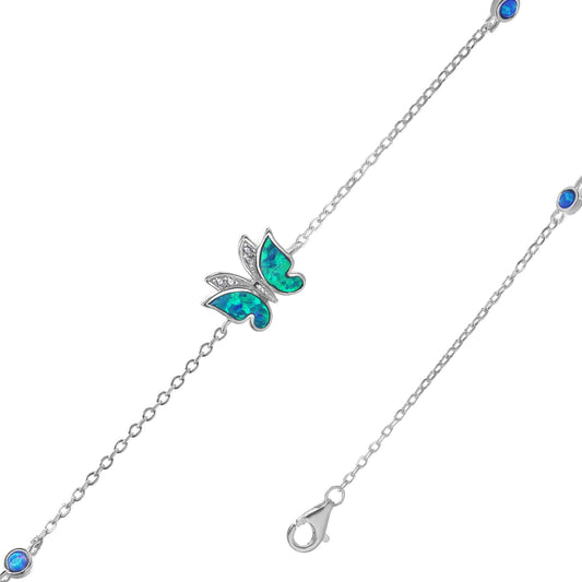 Pulsera de Plata - Mariposa de Ópalo con Circones