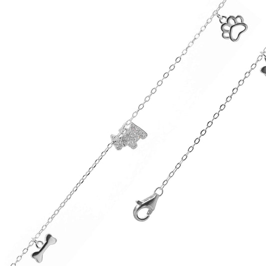 Pulsera de Plata - Perro de Circones con Figuras Colgantes Lisas