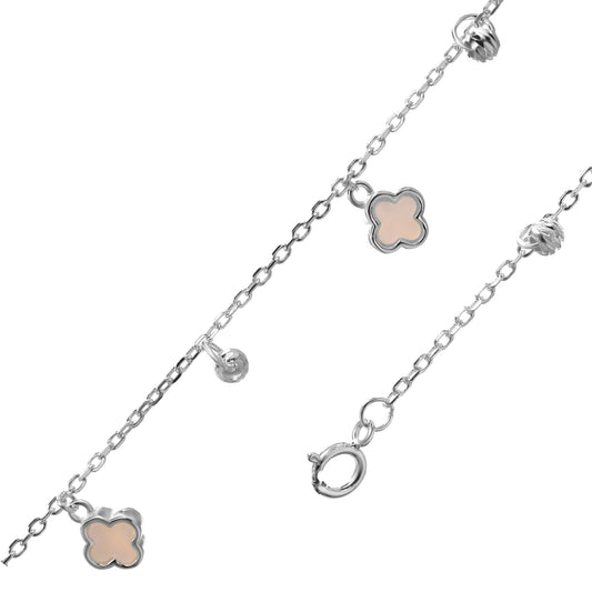 Pulsera de Plata - Trébol de Nacár con Esferas Relieve
