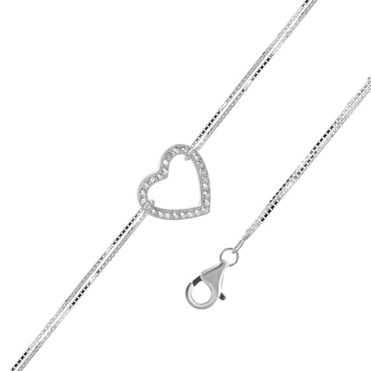 Pulsera de Plata Doble Cadena Veneciana con Corazón de Circones