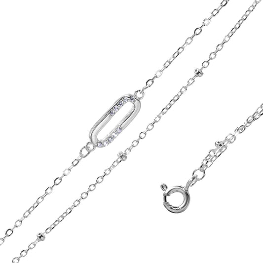 Pulsera de Plata Doble con Anillo Ovalado de Circones
