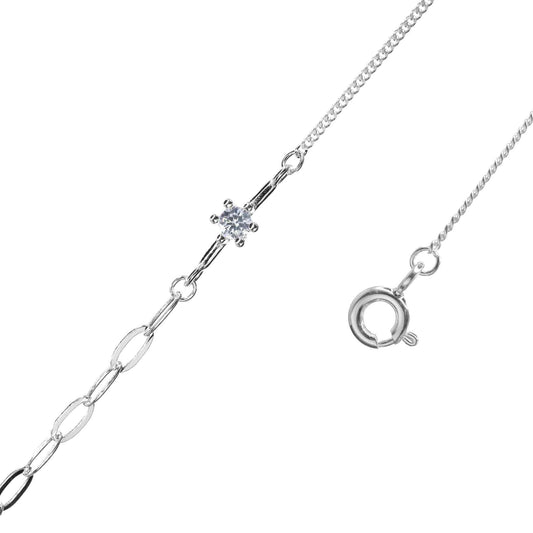 Pulsera de Plata Doble - Eslabón y Circón