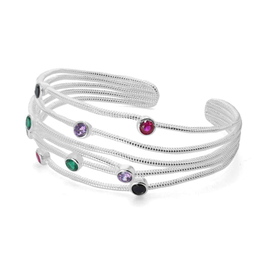 Pulsera de Plata Esclava con Circones de Colores