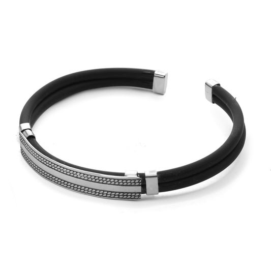 Pulsera de Plata Esclava de Caucho con Placa - Puntos