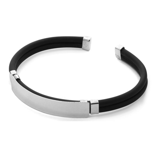 Pulsera de Plata Esclava de Caucho con Placa Lisa