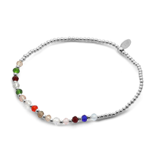 Pulsera de Plata Esferas Lisas con Cristales de Colores