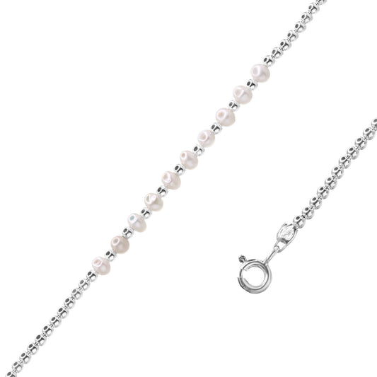 Pulsera de Plata Esferas Lisas y Perlas