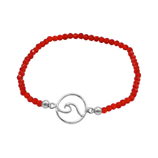 Pulsera de Plata Esferas Rojas con Figura Ola