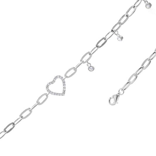 Pulsera de Plata Eslabón Grande con Corazón de Circones