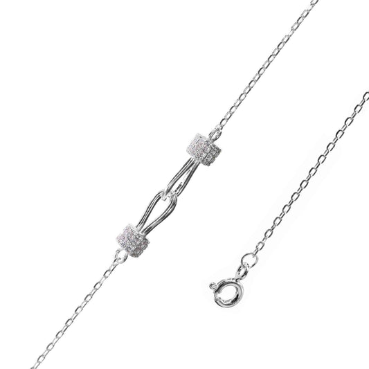 Pulsera de Plata Eslabones Cruzados con Tambor de Circones