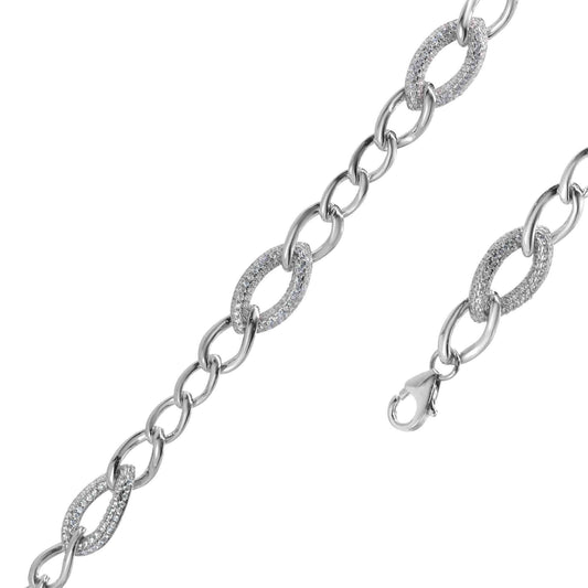 Pulsera de Plata Eslabones lisos y Gran Eslabón con Circones