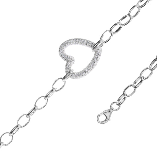 Pulsera de Plata Eslabones Ovalados con Gran Corazón de Circones