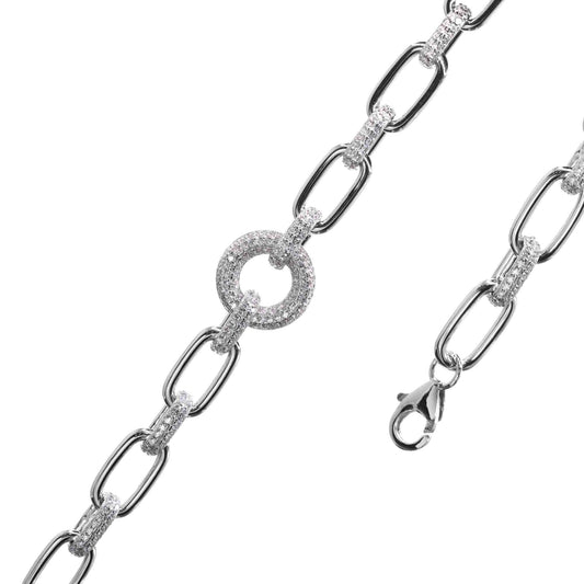 Pulsera de Plata Eslabones Ovalados Lisos y con Circones