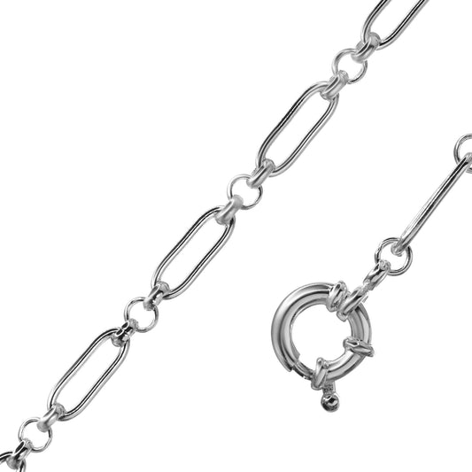 Pulsera de Plata Eslabones Ovalados y Circulares con Broche Timón