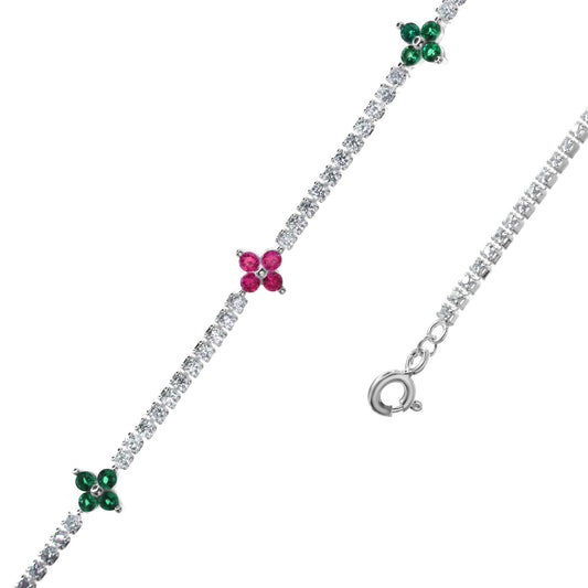 Pulsera de Plata - Cinta de Circones y Flores de Circones de Colores