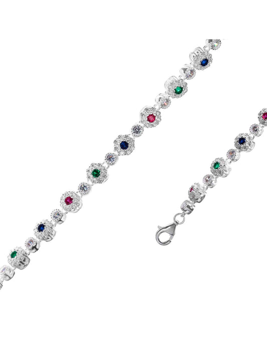 Pulsera de Plata - Cinturón de Flores con Circones de Colores