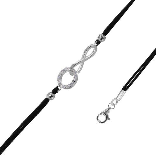 Pulsera de Plata - Hilo con Dije Infinito y Argolla con Circones