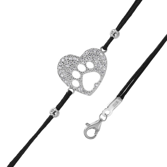 Pulsera de Plata - Hilo Corazón de Circón y Huella