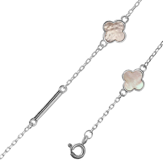 Pulsera de Plata - varita con Placas Trébol de Nácar