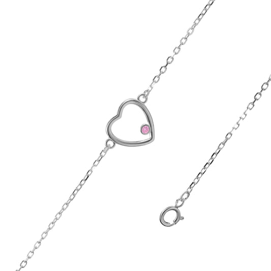 Pulsera de Plata Figura Corazón con Circón Rosa Pálido