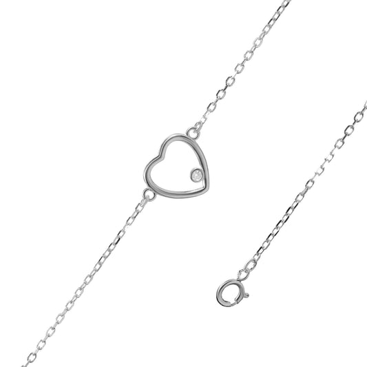 Pulsera de Plata Figura Corazón con Circón