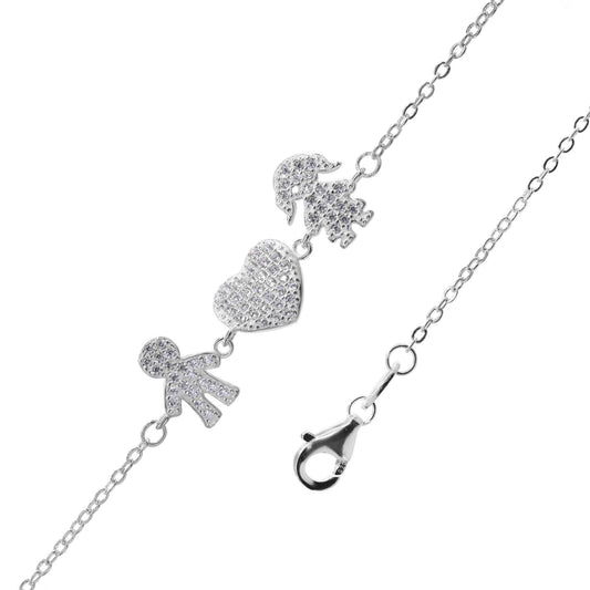 Pulsera de Plata Figuras y Placa Corazón con Circones