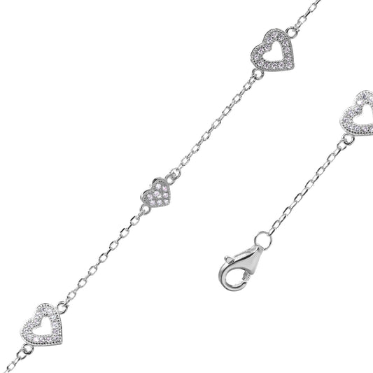 Pulsera de Plata Figuras Y Relieve de Corazón con Circones