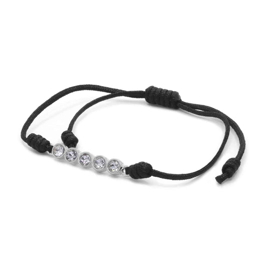 Pulsera de Plata Hilo Negro con Cinco Circones