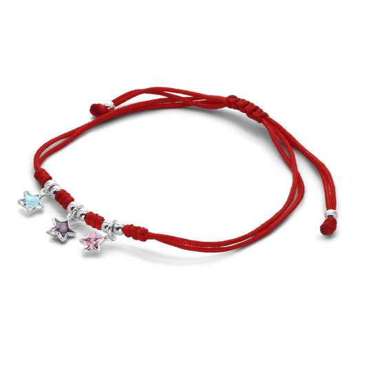 Pulsera de Plata Hilo Roja con Esferas y Circones Estrellas de Colores