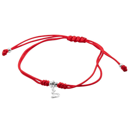 Pulsera de Plata Hilo Rojo Ajustable con Serpiente